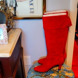 Red suede boots